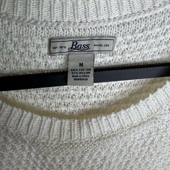 G.H. Bass & Co. Womens Medium White Knit Short Sleeve Sweater With Fringe Accent - Picture 6 of 10